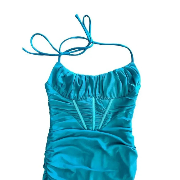 NWT Hello Molly Turquoise Bodycon Satin Maxi Dress Size 2 - Picture 7 of 7